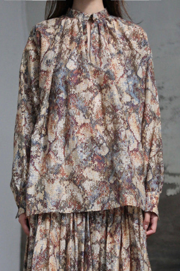 INTO THE EAST 2025 Autumn/Winter Mosaic Print Silk-Cotton Top / Wide Waist Pleated Silk-Cotton Skirt ITE-E1DGAW079NCC21TP-HUA Top